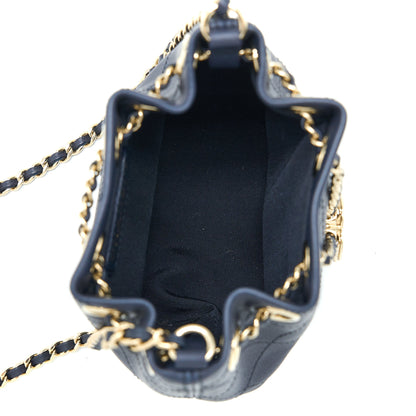 Chanel Mini Drawstring Bucket Bag Lambskin Navy