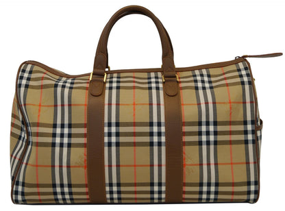Burberry Nova Check PVC Leather Brown Beige Travel Bag