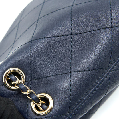 Chanel Mini Drawstring Bucket Bag Lambskin Navy