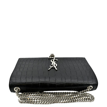YVES SAINT LAURENT Kate Crocodile Embossed Leather Shoulder Bag Black