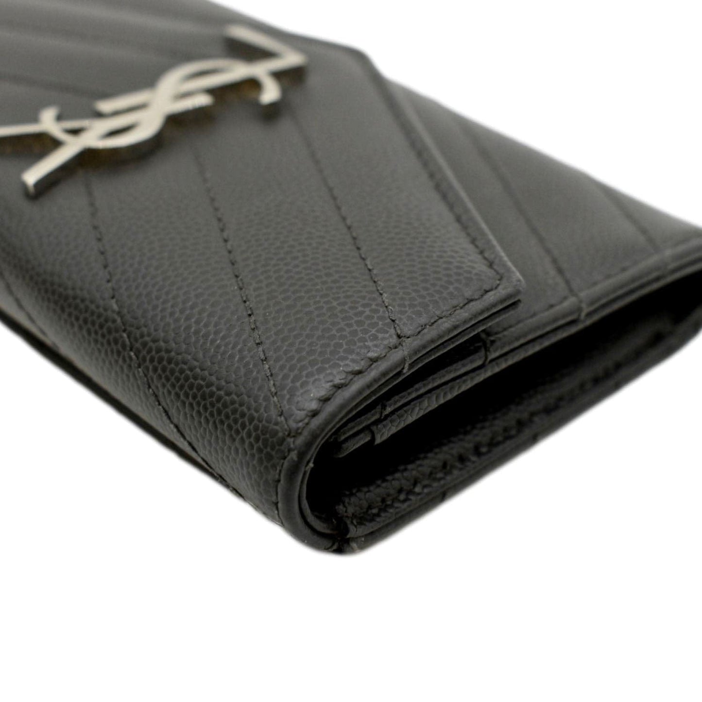 YVES SAINT LAURENT Flap Grain De Poudre Wallet Olive Green