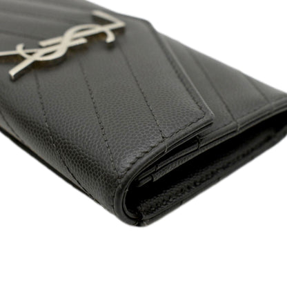 YVES SAINT LAURENT Flap Grain De Poudre Wallet Olive Green