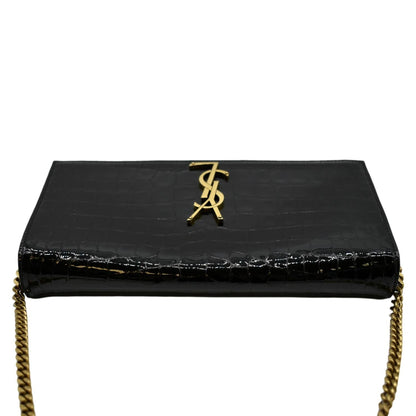 YVES SAINT LAURENT Kate 99 Embossed Alligator Leather Chain Shoulder Bag Black
