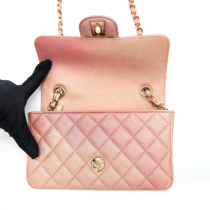 Chanel 21S Mini Rectangular Flap Bag Metallic Grained Lambskin Ombré Rose Gold L