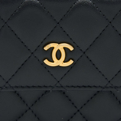 Chanel Pearl Crush Mini Flap Belt Bag with Chain Lambskin Black Brushed