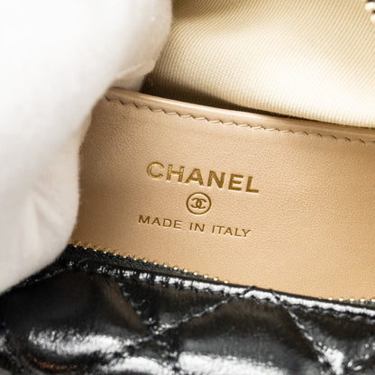 Chanel 21A Round Clutch with Detail Chain Calfskin Black (microchip)