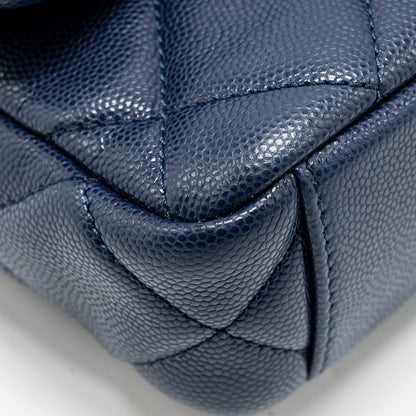 Chanel 22A Button On Chain Mini Square Flap Bag Caviar Navy  (Microchip)