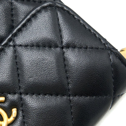 Chanel Pearl Crush Mini Flap Belt Bag with Chain Lambskin Black Brushed