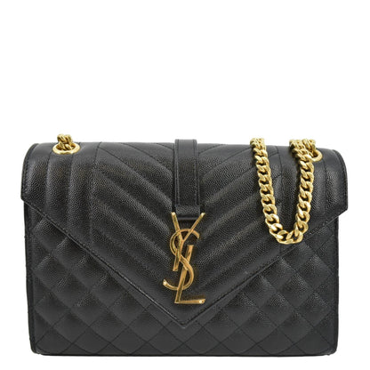 YVES SAINT LAURENT Envelope Flap Matelasse Leather Crossbody Bag Black