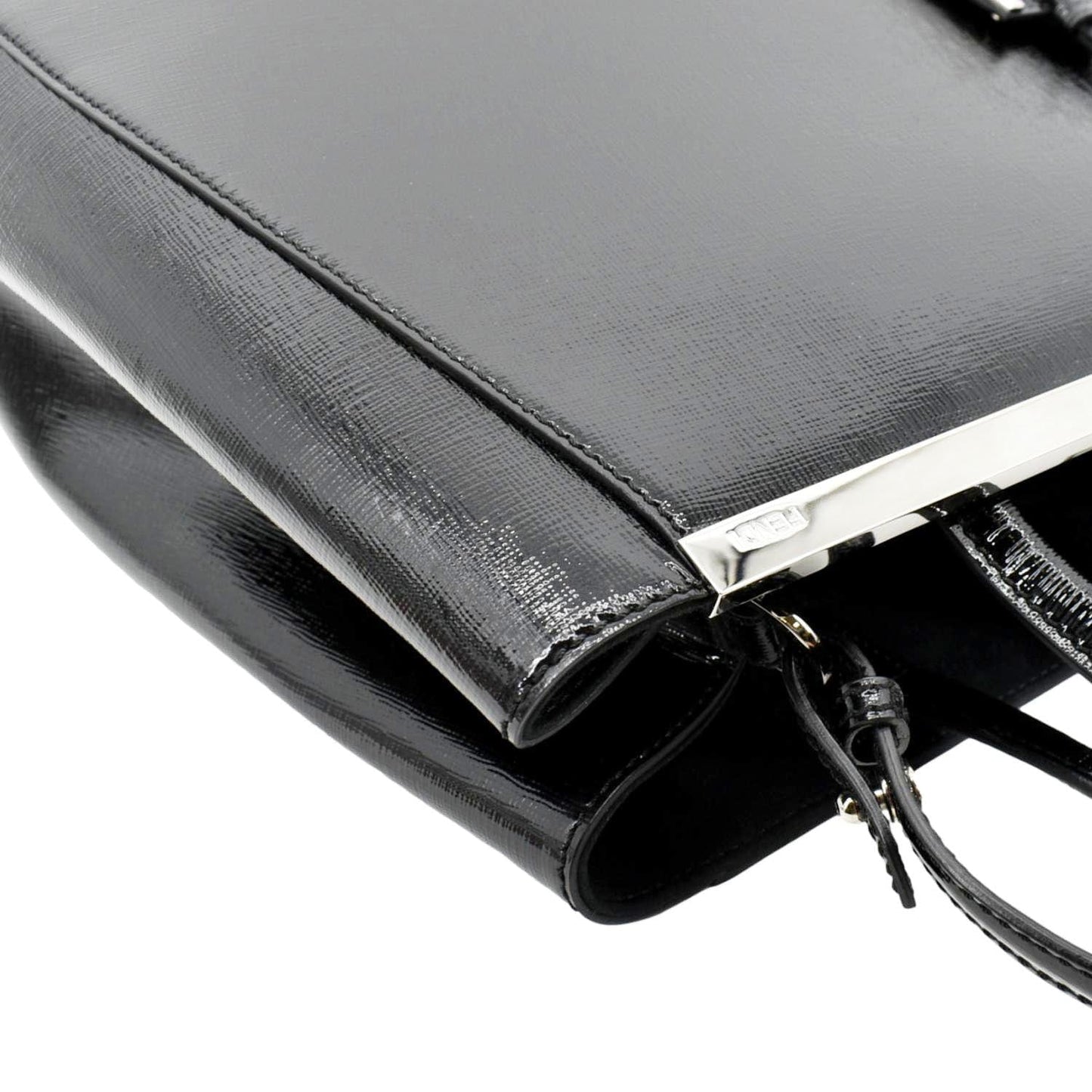 FENDI 2 Jours Patent Leather Shoulder Bag Black