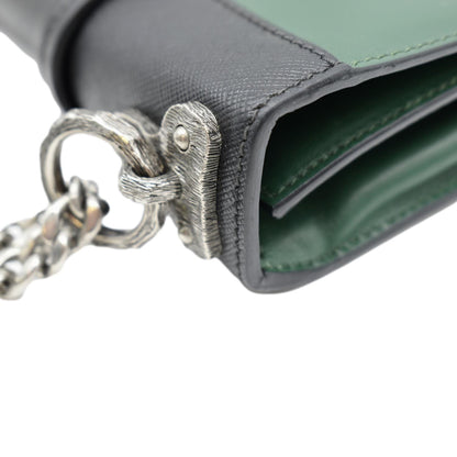 PRADA Cahier Swarovski Crystals Leather Shoulder Bag Green