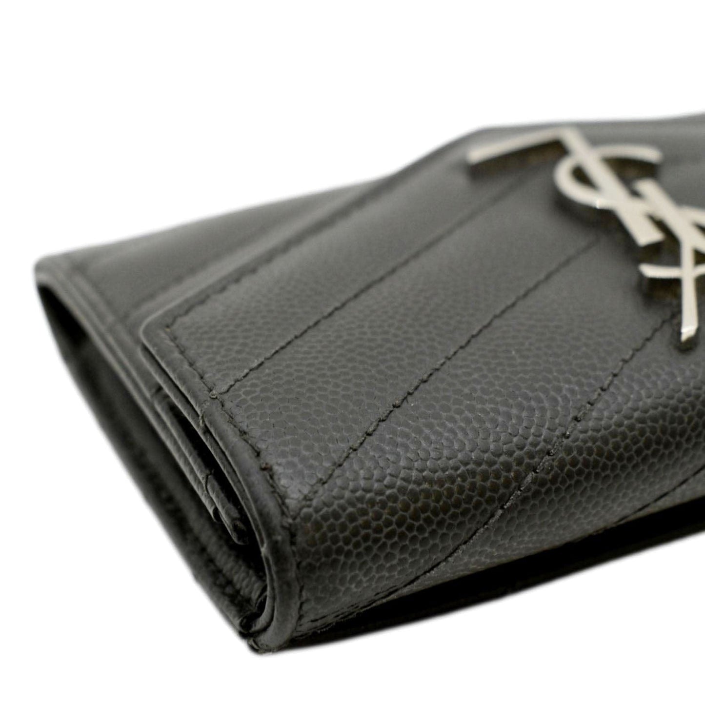 YVES SAINT LAURENT Flap Grain De Poudre Wallet Olive Green