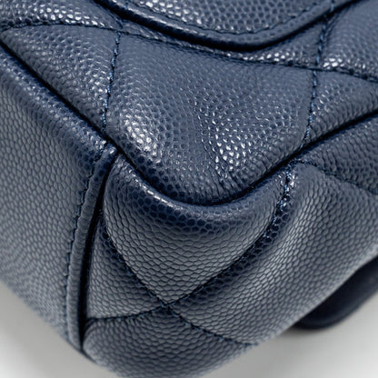 Chanel 22A Button On Chain Mini Square Flap Bag Caviar Navy  (Microchip)