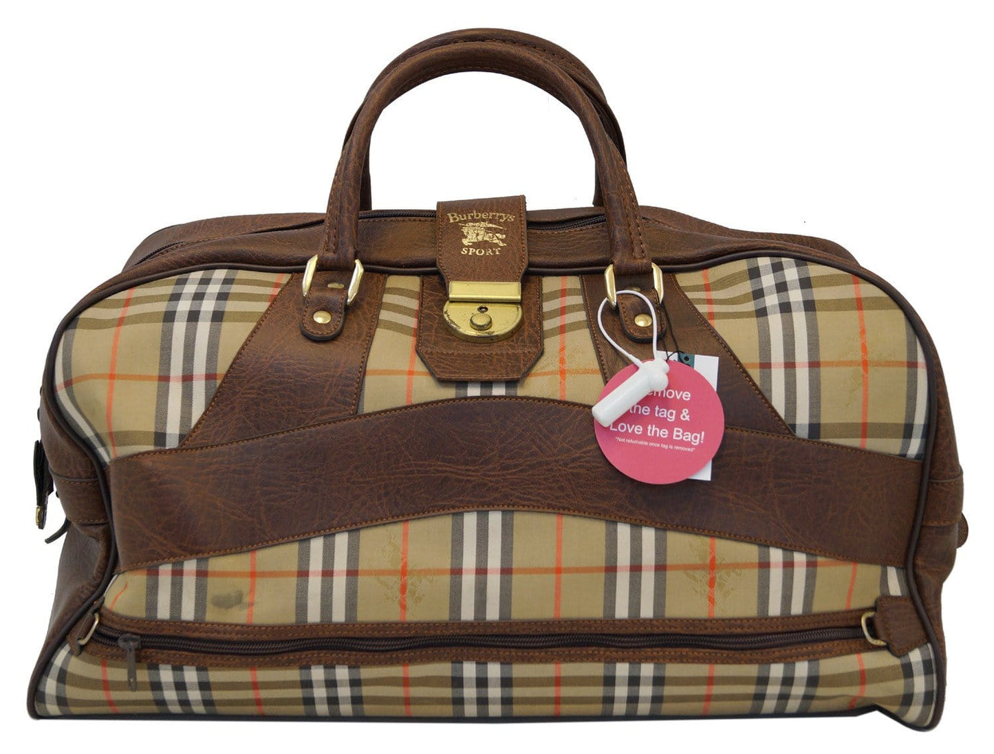 Burberry Travel Bag Nova Check Brown Leather