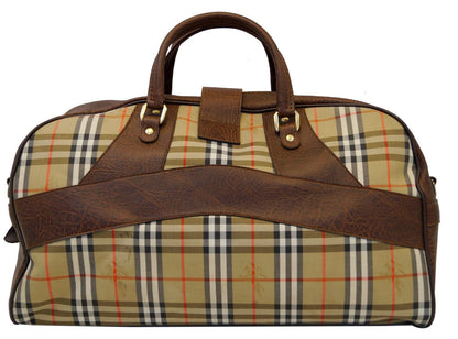 Burberry Travel Bag Nova Check Brown Leather