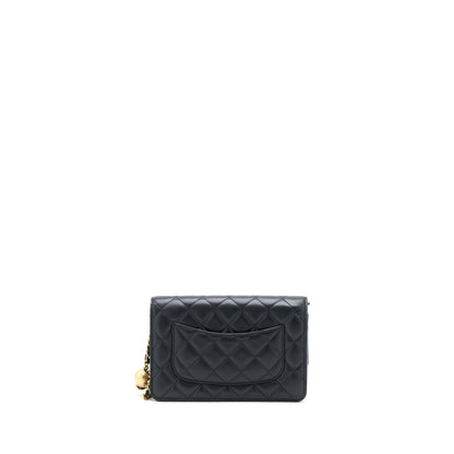 Chanel Pearl Crush Wallet on Chain Lambskin Black Brushed  (Microchip)