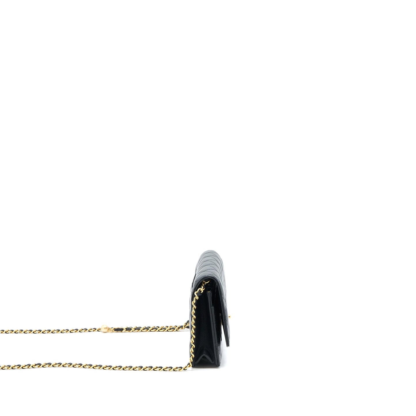 Chanel Pearl Crush Wallet on Chain Lambskin Black Brushed  (Microchip)
