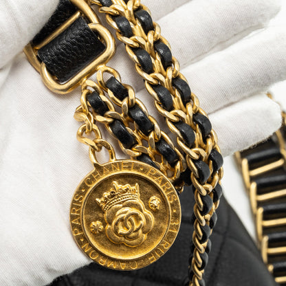 Chanel 21A Detailed Chains Flap Bag Caviar Black  (Microchip)