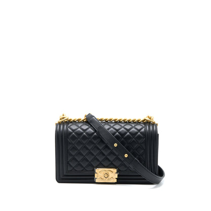 Chanel Medium Boy Bag Calfskin Black  (Microchip)