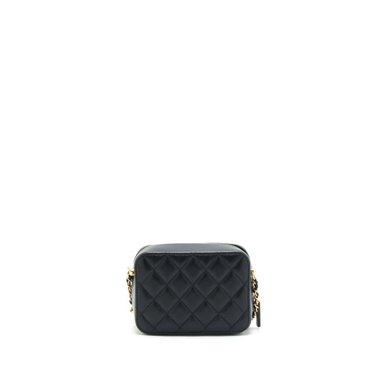 Chanel 22C Pearl Crush Mini Camera Case With Chain Black Lambskin