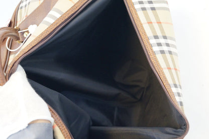 Burberry Travel Bag Nova Check Brown Leather