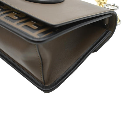 FENDI Kan I F Zucca Leather Shoulder Bag Brown