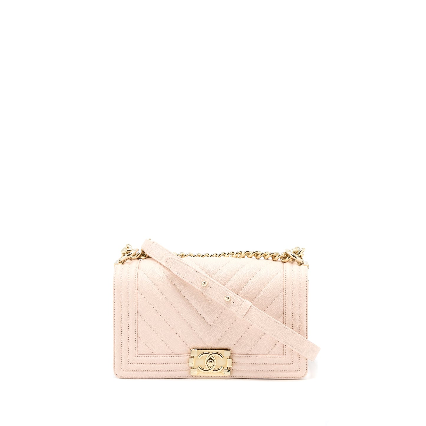 Chanel Medium Boy Bag Chevron Caviar Light Pink L