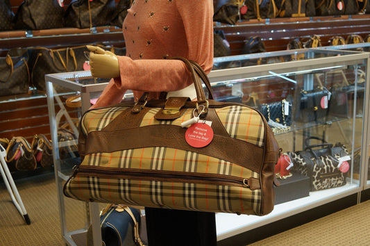 Burberry Travel Bag Nova Check Brown Leather