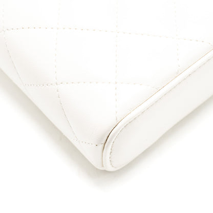 Chanel 23k Camellia Top Handle Long Vanity Case With Chain Calfskin White L (Microchip)