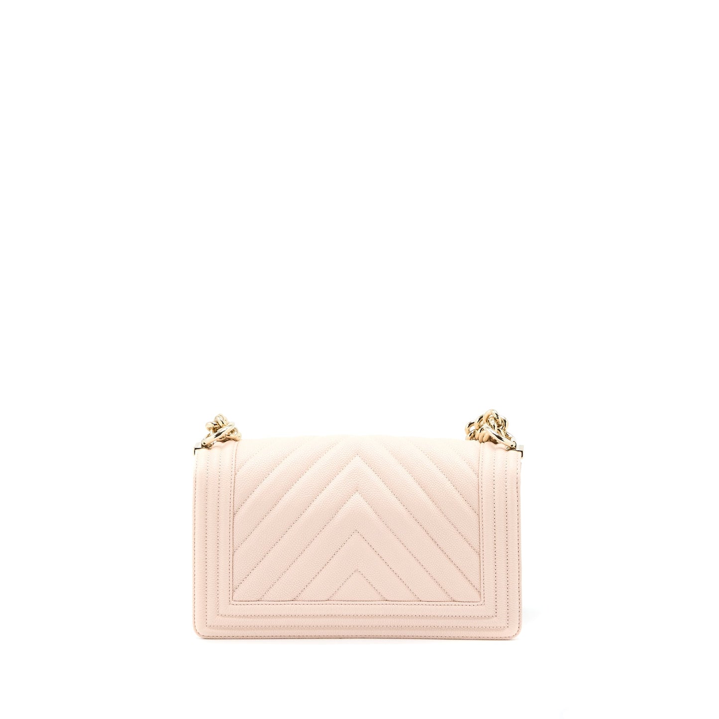 Chanel Medium Boy Bag Chevron Caviar Light Pink L