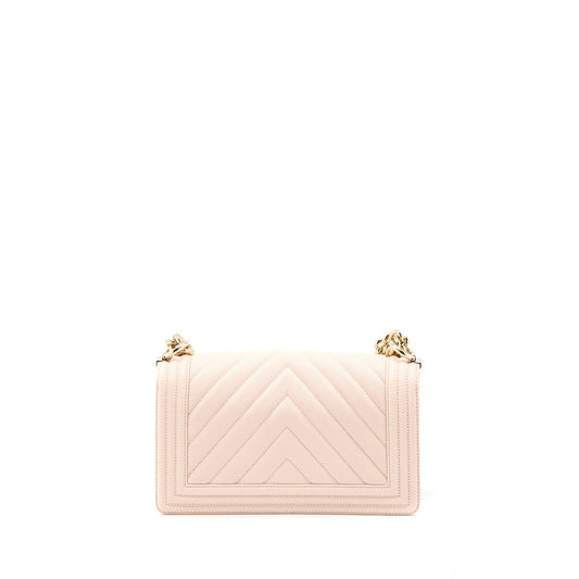 Chanel Medium Boy Bag Chevron Caviar Light Pink L