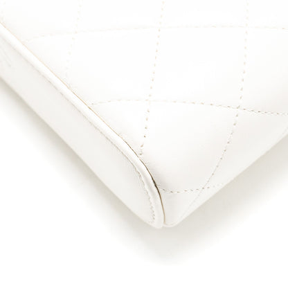Chanel 23k Camellia Top Handle Long Vanity Case With Chain Calfskin White L (Microchip)