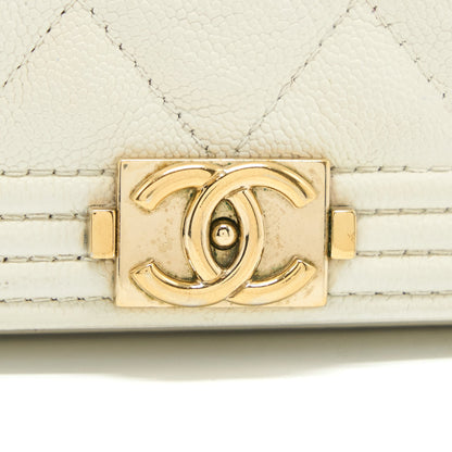 Chanel Boy Wallet On Chain Caviar White L