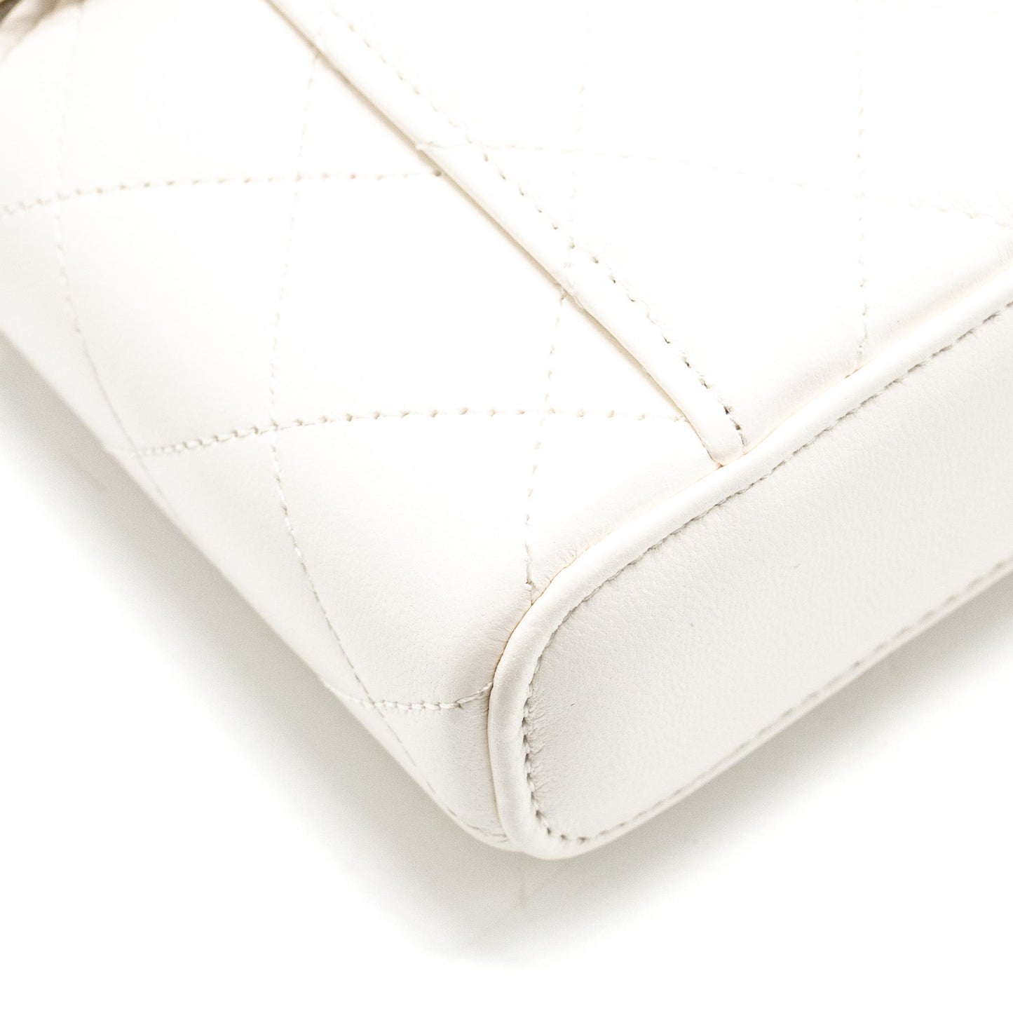 Chanel 23k Camellia Top Handle Long Vanity Case With Chain Calfskin White L (Microchip)