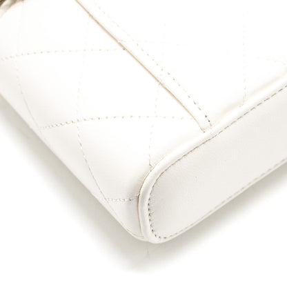 Chanel 23k Camellia Top Handle Long Vanity Case With Chain Calfskin White L (Microchip)