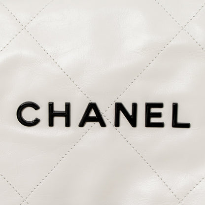 Chanel Small 22 Bag Black Letter Shiny Calfskin White Brushed  (Microchip)