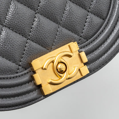 Chanel 22A Round Boy Messenger Bag Caviar Grey (Microchip)
