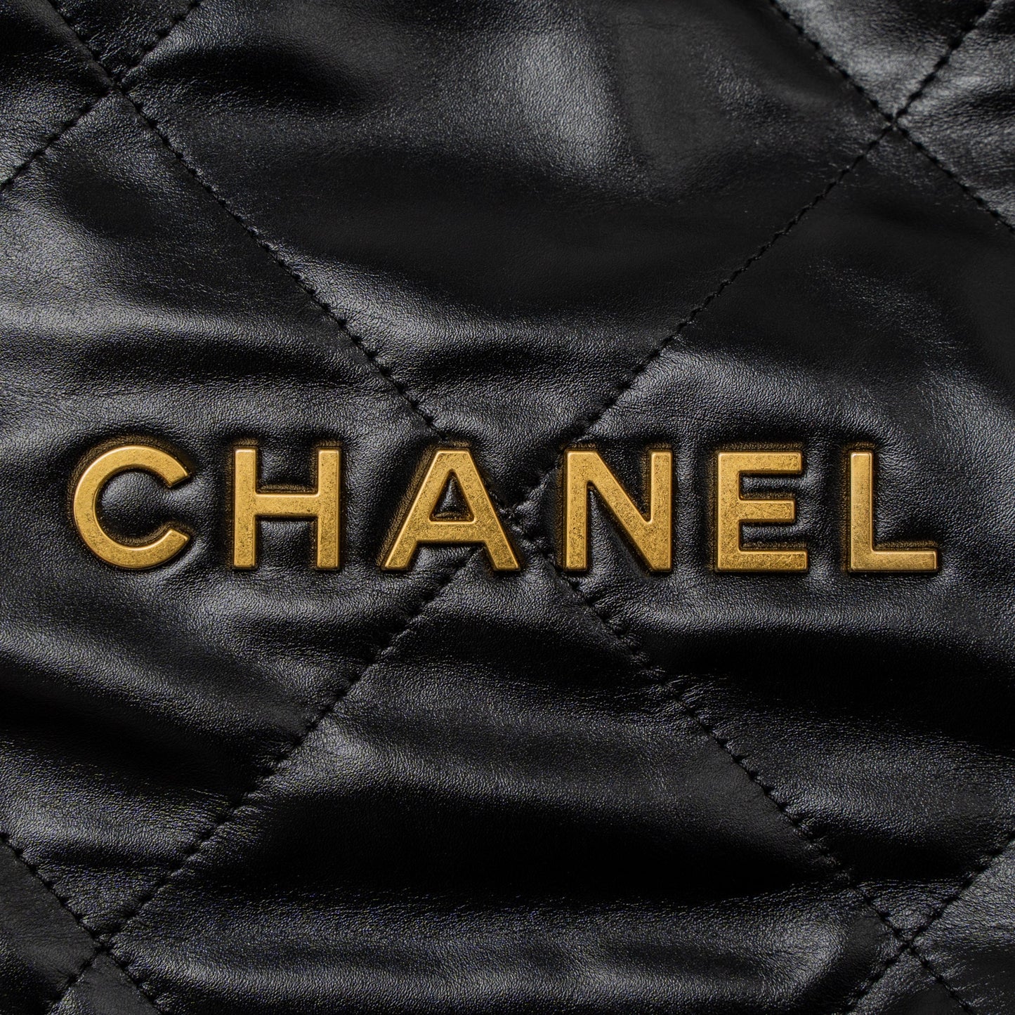 Chanel Small 22 Bag Gold Letter Shiny Calfskin Black Brushed  (Microchip)
