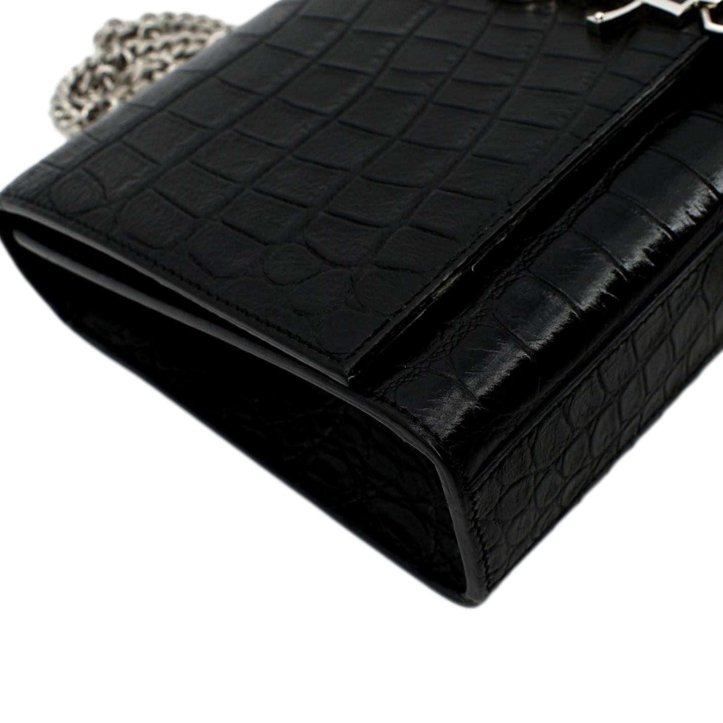 YVES SAINT LAURENT Kate Crocodile Embossed Leather Shoulder Bag Black