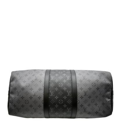 LOUIS VUITTON Keepall 50 Bandouliere Monogram Eclipse Canvas Travel Bag Black