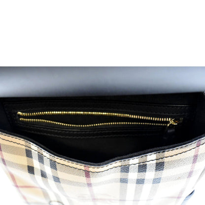 BURBERRY The Bridle Haymarket Check Leather Shoulder Bag Black