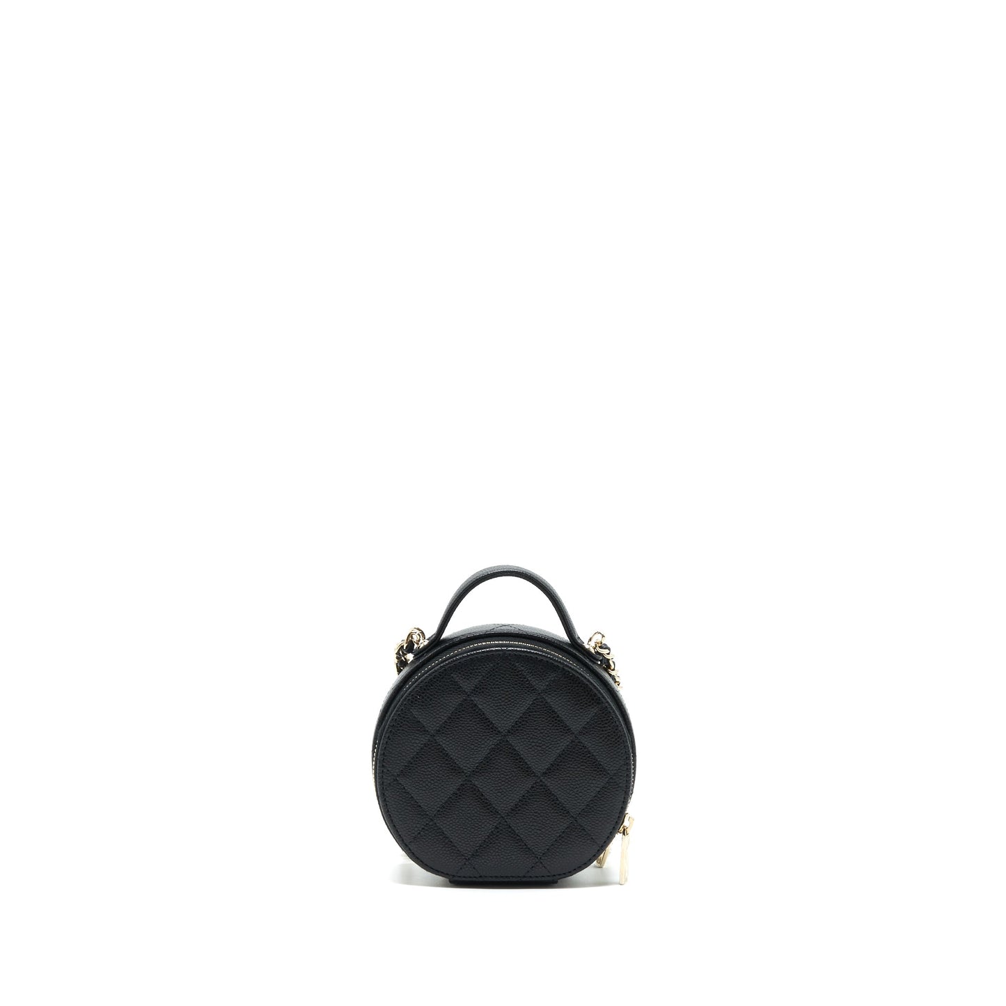 Chanel 22C Top Handle Round Vanity Black With Chain Caviar L