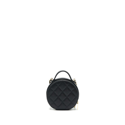Chanel 22C Top Handle Round Vanity Black With Chain Caviar L