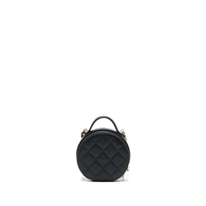Chanel 22C Top Handle Round Vanity Black With Chain Caviar L