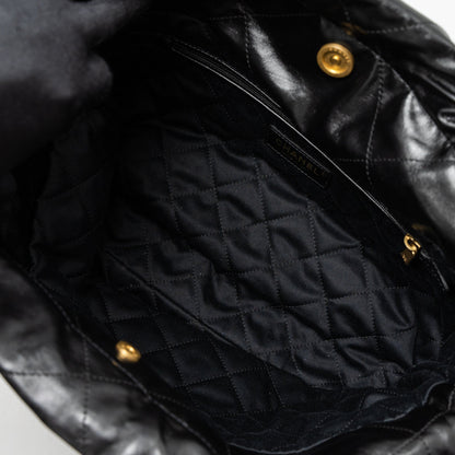Chanel Small 22 Bag Gold Letter Shiny Calfskin Black Brushed  (Microchip)