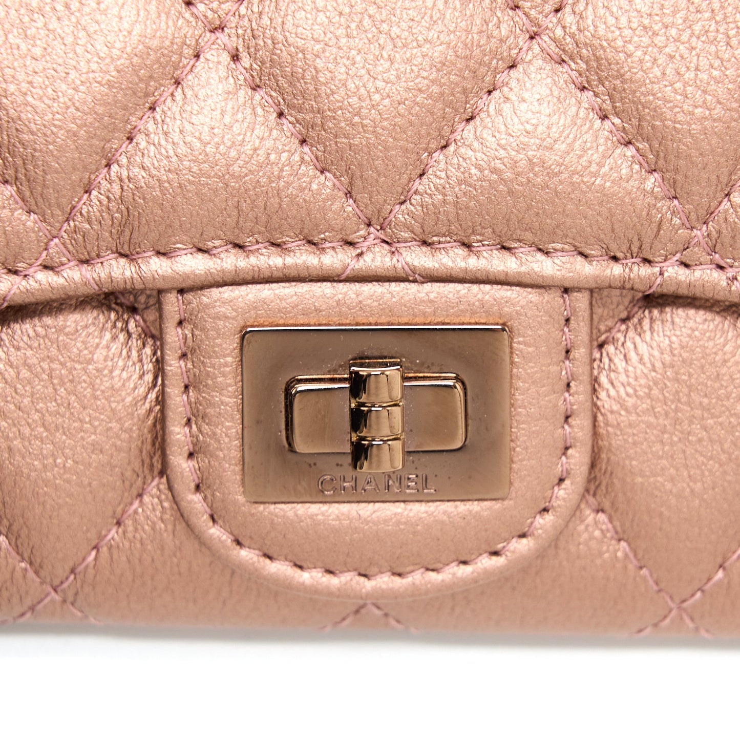 Chanel 2.55 Reissue Flap Card Holder Metallic Grained Calfskin Rose Gold R