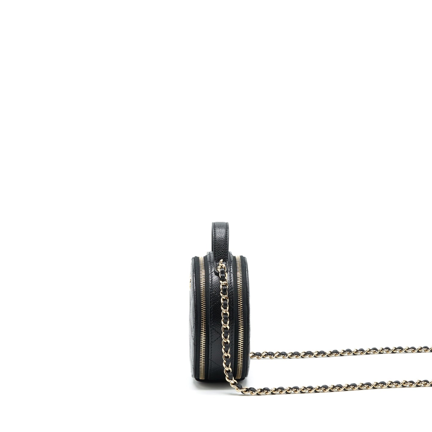 Chanel 22C Top Handle Mini Round Vanity On Chain Caviar Black L