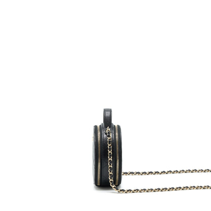 Chanel 22C Top Handle Mini Round Vanity On Chain Caviar Black L