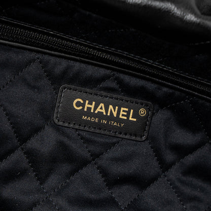 Chanel Small 22 Bag Gold Letter Shiny Calfskin Black Brushed  (Microchip)