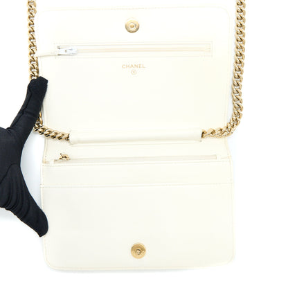 Chanel Boy Wallet On Chain Caviar White L